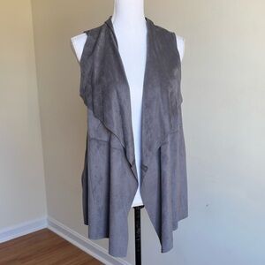 Joan Vass || Faux Leather Suede Open Front Waterfall Sleeveless Gray Vest Sz S
